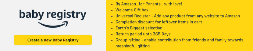 By Amazon.. for Parents... with love Welcome Gift box Universal Register Add any product from any website to Amazon Completion discount for leftover items in cart Earths Biggest selection Return pe 1